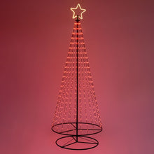 Cargar imagen en el visor de la galería, Albero conico ripiegabile con 550 gocce di luce, h 280 cm, pixel led RGB cambiacolore, cavo verde
