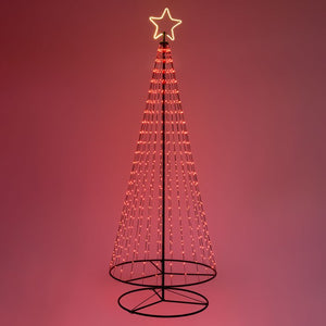 Albero conico ripiegabile con 550 gocce di luce, h 280 cm, pixel led RGB cambiacolore, cavo verde