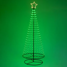 Cargar imagen en el visor de la galería, Albero conico ripiegabile con 550 gocce di luce, h 280 cm, pixel led RGB cambiacolore, cavo verde
