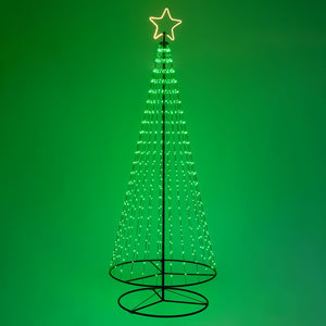 Albero conico ripiegabile con 550 gocce di luce, h 280 cm, pixel led RGB cambiacolore, cavo verde