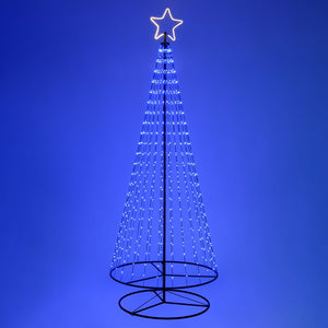 Albero conico ripiegabile con 550 gocce di luce, h 280 cm, pixel led RGB cambiacolore, cavo verde