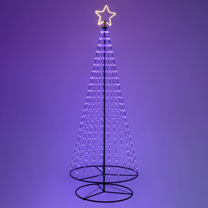 Albero conico ripiegabile con 550 gocce di luce, h 280 cm, pixel led RGB cambiacolore, cavo verde