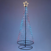 Cargar imagen en el visor de la galería, Albero conico ripiegabile con 550 gocce di luce, h 280 cm, pixel led RGB cambiacolore, cavo verde
