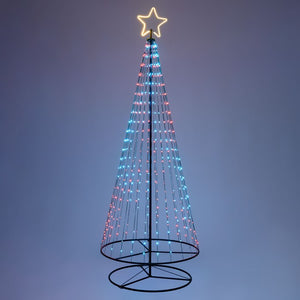 Albero conico ripiegabile con 550 gocce di luce, h 280 cm, pixel led RGB cambiacolore, cavo verde