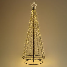 Cargar imagen en el visor de la galería, Albero conico ripiegabile con 1500 led bianco caldo, h 200 cm, cavo verde
