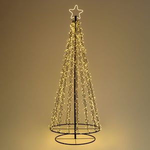 Albero conico ripiegabile con 1500 led bianco caldo, h 200 cm, cavo verde