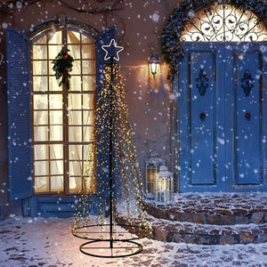 Albero conico ripiegabile con 1500 led bianco caldo, h 200 cm, cavo verde