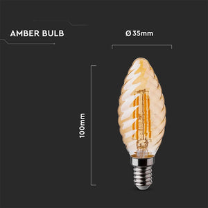 V-TAC LAMPADINA LED E14 4W CANDELA TWIST FILAMENTO AMBRATA