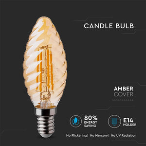 V-TAC LAMPADINA LED E14 4W CANDELA TWIST FILAMENTO AMBRATA