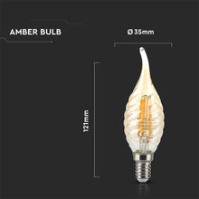 Carica l&#39;immagine nel visualizzatore di Gallery, V-TAC LAMPADINA LED E14 4W CANDELA FIAMMA TWIST FILAMENTO AMBRATA
