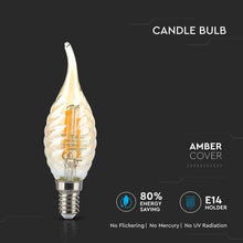 Carica l&#39;immagine nel visualizzatore di Gallery, V-TAC LAMPADINA LED E14 4W CANDELA FIAMMA TWIST FILAMENTO AMBRATA
