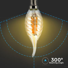 Carica l&#39;immagine nel visualizzatore di Gallery, V-TAC LAMPADINA LED E14 4W CANDELA FIAMMA TWIST FILAMENTO AMBRATA
