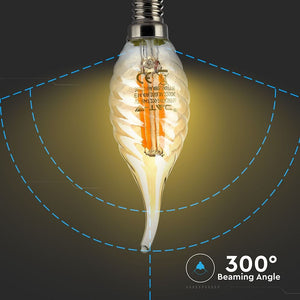 V-TAC LAMPADINA LED E14 4W CANDELA FIAMMA TWIST FILAMENTO AMBRATA