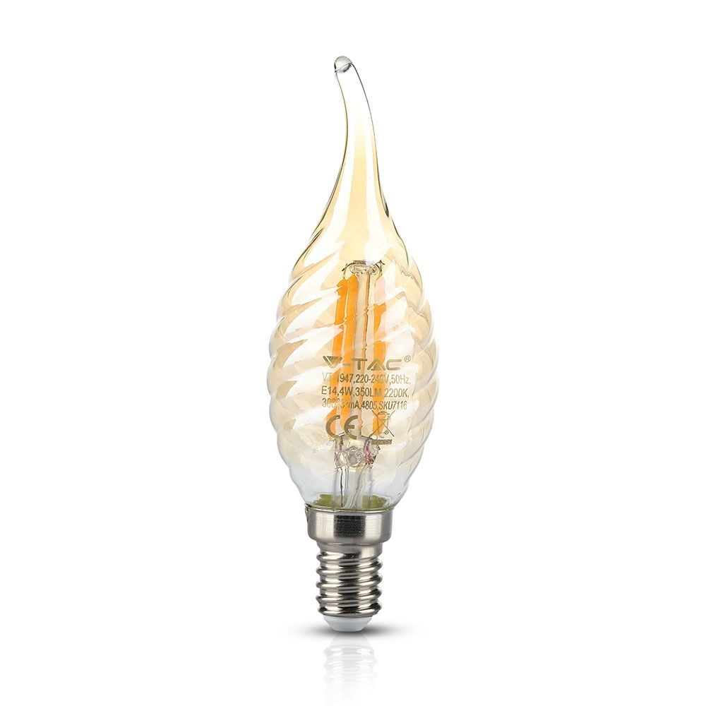 V-TAC LAMPADINA LED E14 4W CANDELA FIAMMA TWIST FILAMENTO AMBRATA