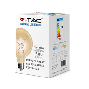 V-TAC  LAMPADINA LED E27 5W GLOBO G95 FILAMENTO A SPIRALE AMBRATA