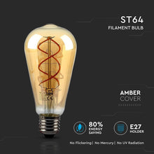 Carica l&#39;immagine nel visualizzatore di Gallery, V-TAC  LAMPADINA LED E27 5W BULB ST64 FILAMENTO AMBRATA
