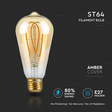 Carica l&#39;immagine nel visualizzatore di Gallery, V-TAC LAMPADINA LED E27 5W BULB ST64 FILAMENTO AMBRATA
