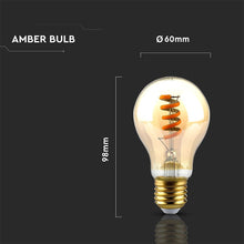 Carica l&#39;immagine nel visualizzatore di Gallery, V-TAC LAMPADINA LED E27 4W BULB A60 FILAMENTO COB AMBRATA
