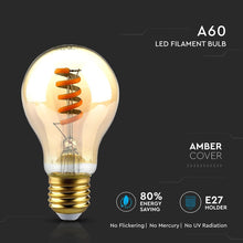 Carica l&#39;immagine nel visualizzatore di Gallery, V-TAC LAMPADINA LED E27 4W BULB A60 FILAMENTO COB AMBRATA
