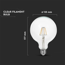 Carica l&#39;immagine nel visualizzatore di Gallery, V-TAC LAMPADINA LED E27 4W GLOBO G125 FILAMENTO DIMMERABILE
