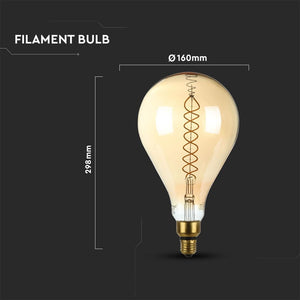 V-TAC LAMPADINA E27 FILAMENTO LED A DOPPIA SPIRALE 8W BULB A160 CON VETRO AMBRATO DIMMERABILE