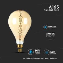 Cargar imagen en el visor de la galería, V-TAC LAMPADINA E27 FILAMENTO LED A DOPPIA SPIRALE 8W BULB A160 CON VETRO AMBRATO DIMMERABILE
