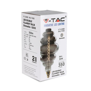 V-TAC LAMPADINA E27 FILAMENTO LED 8W RINGS BULB VETRO AMBRATO OSCURATO DIMMERABILE