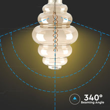Carica l&#39;immagine nel visualizzatore di Gallery, V-TAC LAMPADINA E27 FILAMENTO LED 8W RINGS BULB VETRO AMBRATO OSCURATO DIMMERABILE
