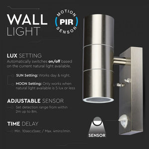 V-TAC  PORTALAMPADA DOPPIO WALL LIGHT DA MURO PER 2 LAMPADINE GU10 CON SENSORE