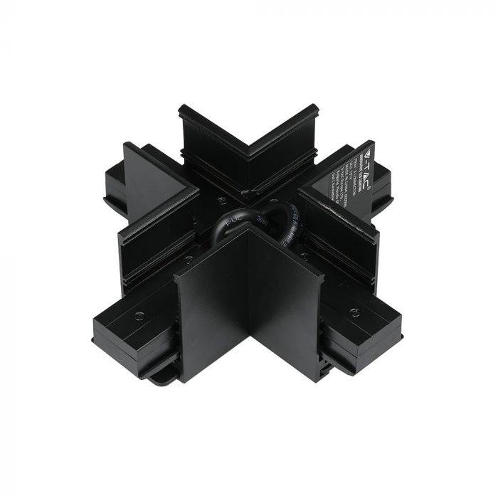 V-TAC X CONNECTOR CONNETTORE ANGOLARE A CROCE PER BINARI MAGNETICI TRACK LIGHT NERO
