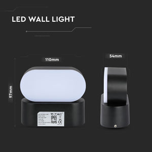 V-TAC LAMPADA DA MURO WALL LIGHT LED 6W TESTA RUOTABILE COLORE NERO IP65