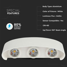 Cargar imagen en el visor de la galería, V-TAC APPLIQUE LAMPADA DA MURO WALL LIGHT BIANCA CON 6 LED COB
