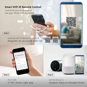 V-TAC UNIVERSAL IR REMOTE COMPATIBILE CON AMAZON ALEXA E GOOGLE HOME