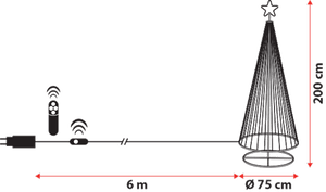 Albero conico ripiegabile con 304 gocce di luce, h. 200 cm