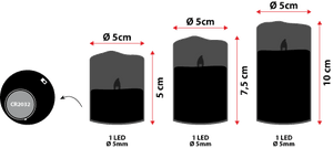SET 3 CANDELE AVORIO LED BIANCO CALDO
