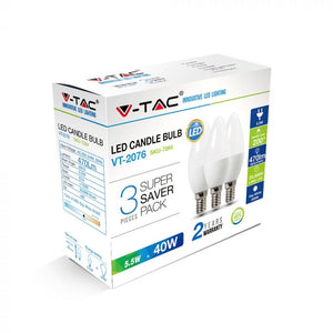 V-TAC CONFEZIONE 3 LAMPADINE LED E14 5,5W CANDELA