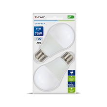 Carica l&#39;immagine nel visualizzatore di Gallery, V-TAC DUO PACK CONFEZIONE 2 LAMPADINE LED E27 9W BULB A60
