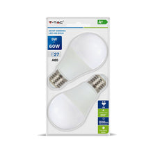 Carica l&#39;immagine nel visualizzatore di Gallery, V-TAC DUO PACK CONFEZIONE 2 LAMPADINE LED E27 9W BULB A60 3 STEP DIMMERABILE
