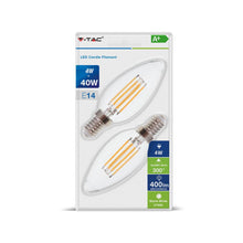 Carica l&#39;immagine nel visualizzatore di Gallery, V-TAC DUO PACK CONFEZIONE 2 LAMPADINE LED E14 4W CANDELA FILAMENT
