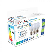 Carica l&#39;immagine nel visualizzatore di Gallery, V-TAC CONFEZIONE 3 LAMPADINE LED E27 5,5W MINIGLOBO G45

